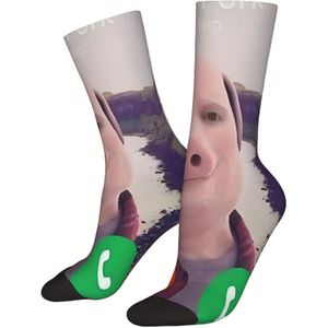 1 Paar Heren Grappige Compressiesokken - "John Pork Roept" Meme, Retro Harajuku Hip Hop Stijl, Nieuwigheid Crew Sokken, Perfect voor Kerstcadeau of Casual , Grappige Sokken, Kerstdecoratie