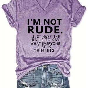 Letterprint T-shirt Met V-hals, Casual Top Met Korte Mouwen Voor Lente En Zomer, Dameskleding