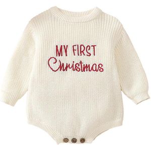 Baby Kerst Trui Bodysuit voor Peuters | Lange Mouw Ronde Hals Bubble Bodysuit met Letter Borduurwerk, Leuke Stijl voor de Herfstseizoen