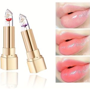 Pack van 2 Bloemen Jelly Lippenstift, Kleurveranderende Langhoudende Voedende Balsem met Magische Temperatuurschifting Lipgloss, Geschikt voor Alle Lichtbeige Tinten, Perfect Valentijnsdag Cadeau
