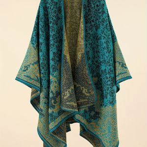 Dames Plus Size Zwart & Wit Paisley Sjaal - V-hals, Asymmetrische Cape Cardigan met Voor, Perfect voor Herfst & Winter, Casual Draagbare Deken, Casual Draagbare Deken|Paisley |Lichte Stretch Stof