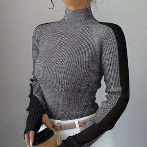 Color Block Hoge Hals Comfortabele Zachte Turtleneck | Elegante Herfst/Winter Gelaagde Top