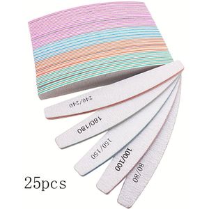 25 stuks/lot Professionele Manicureset 80/80 100/100 150/150 180/180 240/240 Gel Polijst Halfmaan Type Nagelvijlen Slijp- en Buffergereedschap voor Nagels