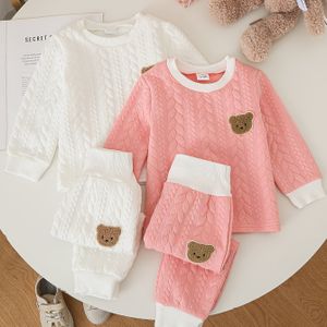 Vrouwen baby ronde hals kleur herfst beer hoofdstuk jongens lange mouw jacquard stof broek set 4-, Perfect voor Buiten