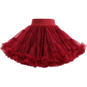 Rok van tule voor meisjes, schattige balletprinses fluffy tutu, verjaardagscadeau, rood, gelaagd ruchesontwerp, elastische tailleband