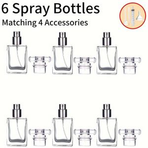6st+4 Accessoires 30Ml/1Oz Doorzichtige Zwarte Navulbare Parfumfles, Draagbare Vierkante Lege Glazen Parfumverstuiver met Sproeier 4 Parfumdispensers