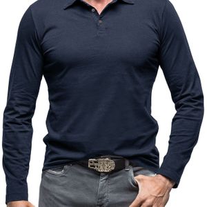 Klassieke stijl heren kleur lange mouw revers kraag Henley shirt, chique en trendy katoenmix top voor lente en herfst zakelijke kleding en formele gelegenheden.