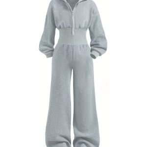 Herfst/Winter Mode Meisjes Rits Capuchon Trui Warme Jumpsuit, Maattabel Metingen Zijn Plat Middelhoge Taille Geribbeld