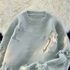 Herren Casual Sporttrikot, ronde hals pullover met verweerde design en onregelmatige scheuren voor een relaxte vintage look. Zachte stof, losse pasvorm, ideaal voor streetstyle en moeiteloos cool