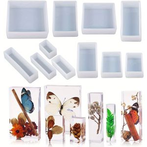 11pcs Different Sizes Epoxy Resin Molds, Resin Casting Molds Silicone Square Ball Molds For Resin Jewelry, Dried Flower Leaf, Insect Specimen Diy Jewelry Making