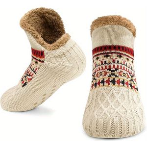 1 Paar Heren & Dames Winter Warme Gebreide Sokken - Zachte Thermische Antislip Slip-On Enkel Sokken met Gewatteerde Boog & Hiel, //, Rood - Alle Seizoenen, Leuke Sokken