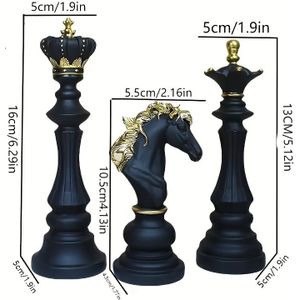 A Set Of 3pcs Of Nordic Style Chess Set Sculptures - Black Resin Chess Pieces, Suitable For Home Decor And Versatile Indoor Display.