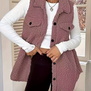 [+2025 Herfst/Winter Kleur Knoopsluiting Middellang Machinewasbaar Stomerijbestendig Mouwloos Vest Winter Teddybeer Vest Dames Elegante Nepbont Vest]