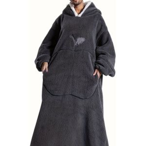 casual hoodie met dierprint, polyester fleece draagbare deken sweatshirt badjas, losse pasvorm, crew hals, met mouwen en zakken, voor winter pyjama set, hoodies