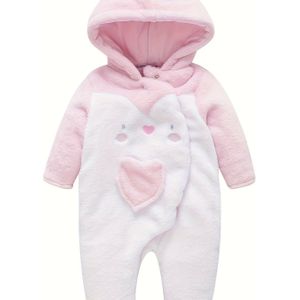 Meisjes' Schattige Lange Mouwen Pluche Winter Bodysuit met Capuchon, Ideaal voor Buiten