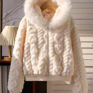 Meisjes Jas met Capuchon en 3D Hart Design | Casual Herfst/Winter Parka met Rits, Fiber, Regular Fit, Hartjespatroon, Ideaal voor School en Vakantie