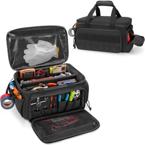 Heavy Duty Tool Bag Organizer - Black Acrylic Multi-compartment Storage For , Zippered Wide Mouth Design With Mesh Side Pockets, Ideal For Camping, Hiking & Everyday Use