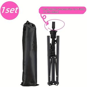 Pruikenstandaard met 160 cm/63 inch hoogte, verstelbare omkeerbare opvouwbare stand voor schoonheid & kappersopleiding, versterkte metalen mannequin hoofdsteun (Zwart)