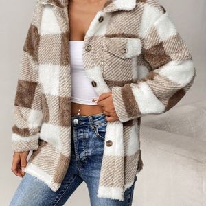 Pluche Damesjas - Winterwarmte met Knoopsluiting, Beige//Wit/Grijs/Blauw/Rood/Turquoise/Oranje - Wasbare Bovenkleding voor Dagelijks en Formele Gebruik in Koude Weer