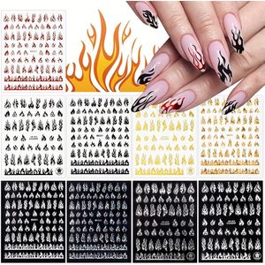 9 Bladen Vlamnagel Stickers, 3D Holografische Zelfklevende Vlamnagel Stickers Wit Zwart Zilvergoud Rood Vlamnagel Kunst Stickers Nagel Decoratie Benodigdheden