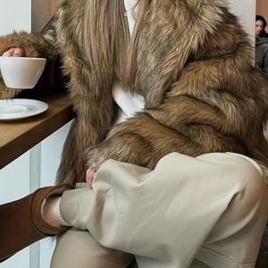 Dames Winter Warme Nepbontjas - Elegante Lange Bontjas met Zachte Dikke Vacht, Wasmachinebestendige Buitenkleding voor Koud Weer, Herfst & Winter Garderobe Essentieel (Speciale Collectie)