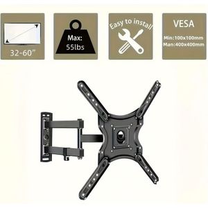 1pc Vesa Compatible Full Motion Tv Wall Mount Bracket, Swivel Tilt, Metal Construction, Fixed Wall Mount, Cable Management, For 26-60 Inch Screens