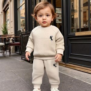 2-delige Baby Jongen Herfst/Winter Casual Mode Set | Ronde Hals Lange Mouw Pullover en Lange Broek met Geborduurd , Kleur, Licht Stretch Materiaal, voor Buiten