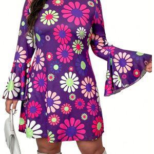 Plus-Size Aangepaste Jurk met Klokkenmouwen