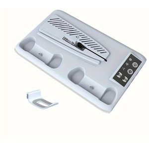 Koelventilator voor PS5/PS5 Slim Console, Dual Controller Oplaadstation met RGB Licht & Headset Haak & 3-Niveaus Koelventilator, Koelstandaard Spelaccessoires voor PS5 & PS5 Slim Digital/Disc