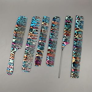 6-delige Haarstyling Kam Set, Professionele Salon Kapperskammen, Hittebestendig en Anti-Statisch, Modieuze Kleurpatronen, Essentiële Huisgereedschap voor het Knippen