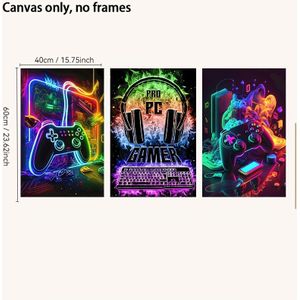 Set Of 3 Modern Gaming Canvas Prints - Watercolor Posters Of Game Controllers, Frameless Wall Decoration For Bedroom And Gaming Space