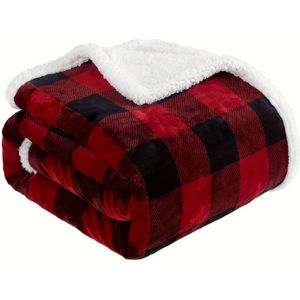 Rood & Zwart Geruit Flanellen Dekbedovertrek - Dubbellaags Bedsprei, Zacht Warm Hypoallergeen Beddengoed voor s &, Knus Dekbed, Wasmachinebestendig - Geschikt voor Twin/Full/Queen/King Bedden