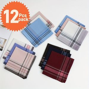 12 stuks Heren Katoenen Zakdoeken - Zachte Elegante Geometrische Ruitjespatroon, Kleuren, Premium Katoen voor Bruiloften, Feesten, en Cadeaus voor Vaderdag & 's Dag