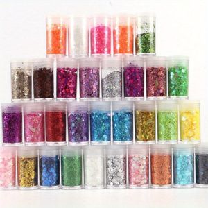 32 stuks levendige kleur glitters, prachtige glitterfolies voor make-up, haar, manicure, resin kunst, sieraden accessoires handgemaakte DIY materiaalset, meerkleurig glitterpoeder sequins