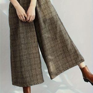 1pc Vintage Stijl Vrouwen's Wijde Pijp Broek met Zakken, Polyester Geruit , Casual Losse Pasvorm Broek voor Lente/Herfst