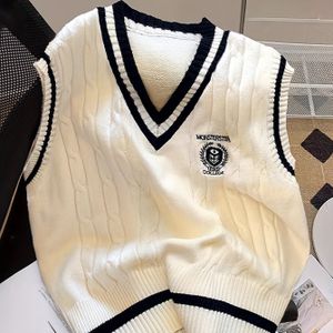 Elegante V-hals Trui Vest met Kraag & Witte Bies - & Marine Contrast Afwerking Mouwloos Jasje, Bovenkleding voor Blazers, Uniformen of Casual (Handwasbaar)