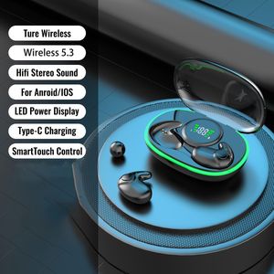 Ultra-dun draadloze oortelefoons, draagbare oortelefoons met stereo geluid, LED slimme display, compatibel met alle smartphones