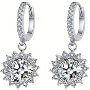 1 Pair Sterling Silver 1/3 Carat Moissanite Huggie Hoop Earrings, Rhodium Plated, 5.1g, Urban Fashion Jhumka Style, Wedding Jewelry, Spring & Valentine's Day Gift, Daily & Vacation Accessory