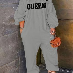 YZH091 Casual Dames QUEEN Geborduurde Lange Jumpsuit met Lange Mouwen