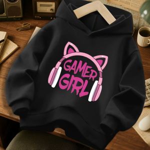 Meisjes Casual Hoodie met "Gamer Girl" Print - Knusse Herfst/Winter Pullover, Regular Fit, Lange Mouwen, Voorzak, Roze & Design, Perfect voor Gaming of Casual Kleding, Gamer Girl Hoodie