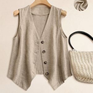 Plus Size, Plus Size Dames Linnen Vestjas voor Lente/Zomer Casual