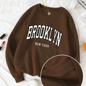 [ Dag ] Dames Cozy Fleece-Lined Brooklyn New Grafische Trui - Lange Mouw Crewneck voor Herfst/Winter, Casual Outdoor Sport Pullover met Fleece Trim