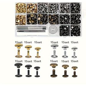 360/180 Stuks Lederen Nagelset Gatenpuncher 6/8mm Dubbele Kap Ronde Nagels Lederen Craft Schoen Tas Riem Garment Bracelet Decoratie DIY Reparatie Tool