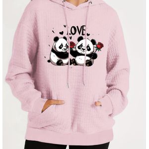 Plus Size Print Kangaroo Pocket Hoodie, Casual Waffle Knit Long Sleeve Drawstring Hoodies Sweatshirt For Spring & Fall, Women's Plus Size Clothing