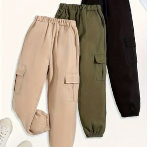 3- Set Meisjes Herfst/Winter Modieuze en Comfortabele Overalls met Klepzakjes/Sportieve Taps Toelopende Overalls Multi-Pack/Buiten Casual All-Match Lange Broek Combinatiepakket