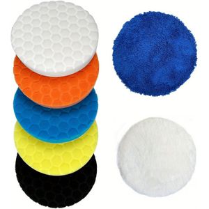 Polijstpads voor Polijsten 5 Inch - 7st 125mm Gezicht voor 5 Inch 125mm Ondersteuningsplaat, Auto Compound Polijstspons Pads en Gebreide Snijpolijstpads Kit voor Auto Polijsten en Waxen