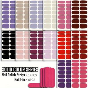 Set van 14 kleur nagellakstickers en wraps met 6 nagelvijlen - Glanzende zelfklevende papieren nagelstickers, regenboogthema ovaalvorm, eenmalig gebruik, formaldehyde-vrij, glitterafwerking