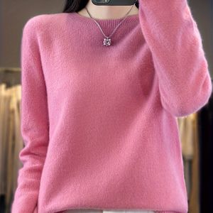 Dames Chic 100% Wol Knit Trui - Ronde Hals, Losse Pasvorm, Lange Mouw Pullover voor Lente/Heren, Kleur, Geen Details, Casual Kleding|Geweven Textuur|Echte Wol