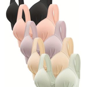5 stuks Voorkant Gesp Draadloze Bh, Comfortabele & Ademende Push Up Bh, Dameslingerie & Ondergoed
