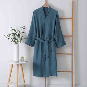 Double gauze badjas – Hotelbadjas absorbeert water en is licht beige, geschikt voor heren en dames, het hele jaar door draagbaar